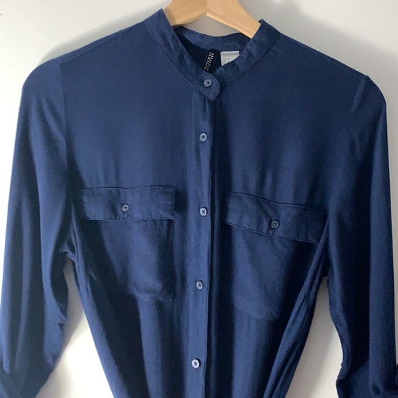 H&M Divided Navy Blue Button Down Tie Shirt Dress - Picture 5 of 8